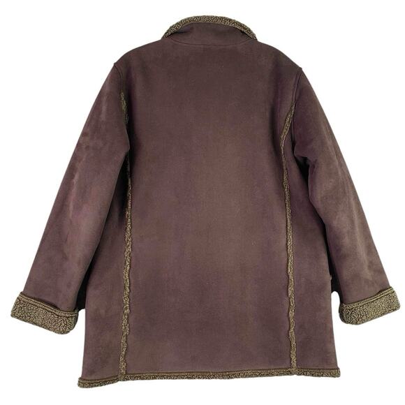 LL Bean Jacket Women’s Faux Suede Sherpa Lined Coat Brown Size Large L Button - Picture 3 of 9
